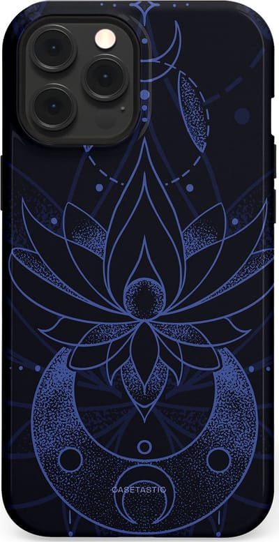 Casetastic Hoesje Geschikt voor Apple iPhone 12 Pro Max Magsafe - Stijlvolle Beschermende Duo-layer Case - Lotus Nacht