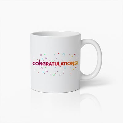 330 ml Mok met Kleurrijk 'Gefeliciteerd' Ontwerp en Sterren – Perfect Cadeau voor Vieringen en Prestaties