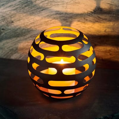 Windlicht zwart goudkleurig 17x17x16 cm decoratie voor woonkamer tafel hal en badkamer