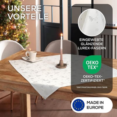 Tafelkleed Nordpol Eland - Kerst Tafelkleed - Feestelijke Decoratie - Vlekbestendig - 140x220 cm - Wit-Zilver