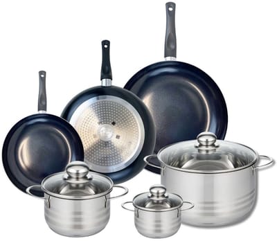 Set van 3 Koekenpannen 20, 24 en 28 cm en 3 kookpotten 12, 16 en 24 cm Elo Prima Brillant