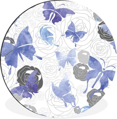 WallCircle - Wandcirkel - Muurcirkel - Vlinder - Waterverf - Blauw - Aluminium - Dibond - 30x30 cm - Binnen en Buiten