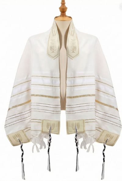 Goud Gestreepte Gebedssjaal -Gevlochten Kwastenshawl-jodendom-joden-Jerusalem-israel-Joodse sjaal-tallit