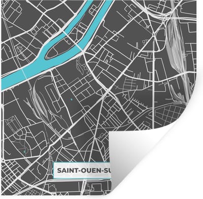 Muurstickers - Sticker Folie - Frankrijk - Plattegrond - Kaart - Stadskaart - Saint-Ouen-sur-Seine - 100x100 cm - Plakfolie - Muurstickers Kinderkamer - Zelfklevend Behang XXL - Zelfklevend behangpapier - Stickerfolie