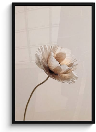 Poster in lijst - Fotolijst 60x90 cm - Posters - Bloem - Beige - Crème - Posterlijst zwart - Decoratie - Wanddecoratie woonkamer - Muurdecoratie slaapkamer