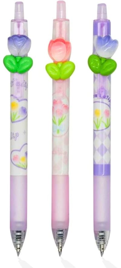 Ainy - Uitwisbare Pen met 3D tulp vormpjes - Set van 3 blauwe uitgumbare pennen voor in je etui | Kawaii balpen | Middelbare schoolspullen balpennen | Souvenirs tulpen van holland