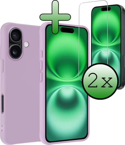 Hoesje Met 2x Screenprotector - Geschikt voor Apple iPhone 16 - Sterk & Shockproof - Back Cover - Siliconen Case - Telefoon Hoes - Lila