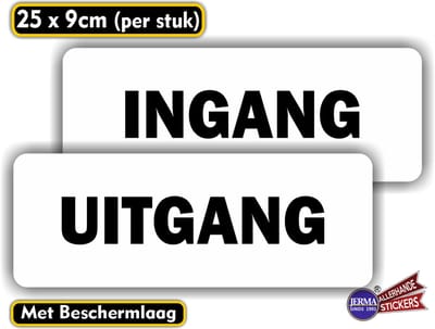 Jerma - INGANG - UITGANG - Stickers - Set - 25 x 9 cm - Zelfklevend - Vinyl – Weerbestendig