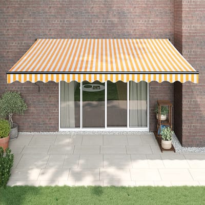 vidaXL - Uitschuifbare - luifel - Geel - en - Wit - met - Antraciet - Frame - 4,5 - × - 3 - m