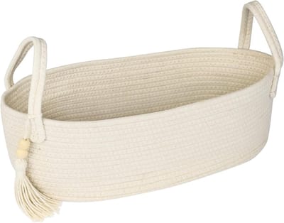 Badkameropbergbasket voor toiletpapier van katoen, 38.5 x 15.5 x 14 cm, Crème, Ruimtebesparend en Stijlvol