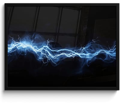 Poster in lijst - Fotolijst 70x50 cm - Posters - Gaming - Bliksemflits - Blauw - Energie - Posterlijst zwart - Decoratie - Wanddecoratie woonkamer - Muurdecoratie slaapkamer