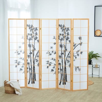 Homestyle4u Kamerscherm - 220x179 cm - bruin - 5-delig - bamboepatroon
