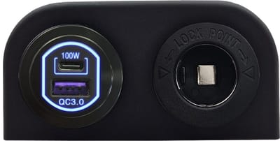 ProRide 12-24V USB/USB C Autolader 2 Poorten Opbouw - 100W QC3.0 - Sigarettenaansteker - Blauw