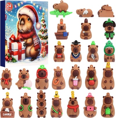 Capybara Adventskalender - Kerst Countdown - Dagelijkse Verrassing - 24 Stuks Speelgoed - 26x22x3 cm