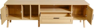 Eikenkleur Spaanplaat Tv Meubel 180x40x54cm Woonkamer Opberg Rieten Deuren Houten Poten