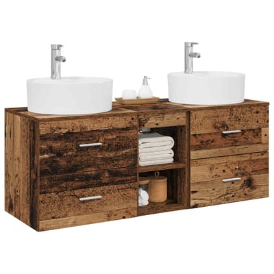 vidaXL - Badkamerkast - set - 3 - st - Oud - hout - 129 - x - 44,5 - x - 82 - cm - Bewerkt - hout