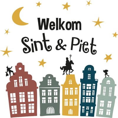 Folat - Raamstickers huizen 'Welkom Sint & Piet' 20 stuks - Welkom Sinterklaas - Sinterklaas versiering - Sinterklaas intocht - Sinterklaas en Piet -sinterklaas Cadeautjes