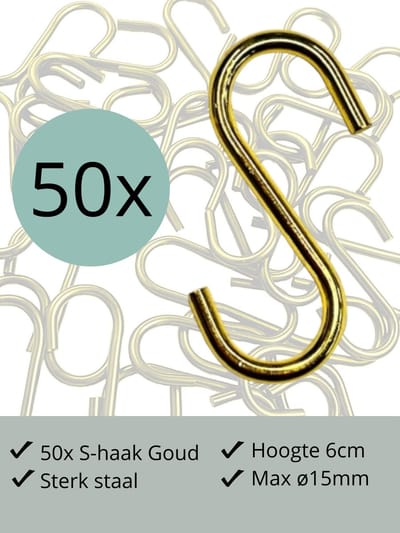 Leathergoodz - 50x S-haakjes Goud - 6cm/klein - ø15mm - s-haakjes - ophanghaken - handdoekhaakje - S-haken