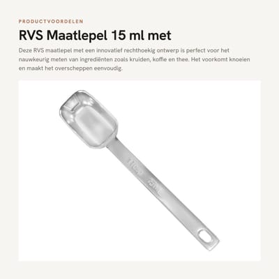 Dailygoods- Maatlepel 15 ml - Rechthoekige Maatlepel - RVS Keukenlepel - Nauwkeurige Markeringen - Ideaal voor Koffie/Thee - Stabiliteit en Gebruiksgemak