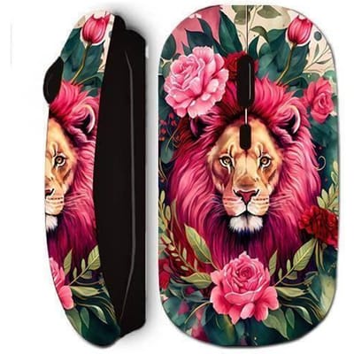 Draadloze muis - Maniacase - Leeuwenkop - Zwart - Met USB-ontvanger - Bloemendesign