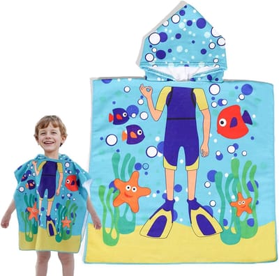 Hooded Badponcho voor Kinderen van 3-8 Jaar - Zacht en Absorberend Badhanddoek voor Zwemmen en Strandactiviteiten