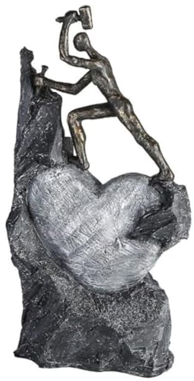 Decoratief Beeld - Stijlvol Figuur - Woonkamer Decoratie - Uniek Hart Design - 37 cm Hoog - Bronskleurig Grijs