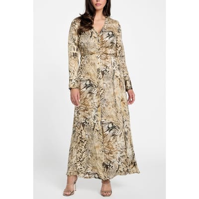 GUESS Marciano By  Giselle Ls Long Dres Jumble Skin Print Size: 36 | Maxi Dresses Outlet | Dames | Beige