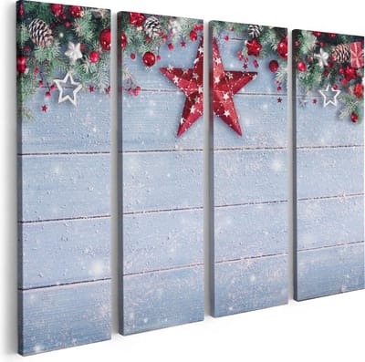 Artaza Canvas Schilderij Vierluik Kerst Achtergrond Met Sneeuw Op Tafel - 80x60 - Foto Op Canvas - Canvas Print