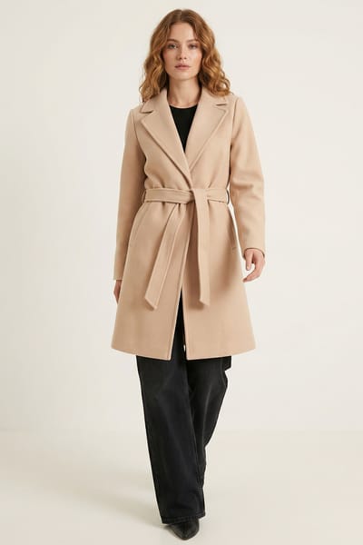 Geknoopte Midi Coat met Jas kraag