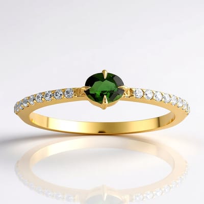 Cavill - Gouden ring 9K Geelgoud met 0,39 ct Groene Benedito Toermalijn Ovaal - 18 Cambodjaanse Zirkonia's - Elegante Damesring - Tijdloos & Dagelijks