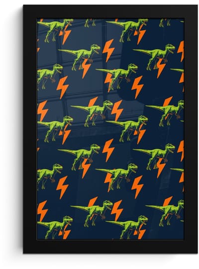 Poster in lijst - Fotolijst 20x30 cm - Posters - Bliksemschichten - Oranje - Dinosaurussen - Posterlijst zwart - Decoratie - Wanddecoratie woonkamer - Muurdecoratie slaapkamer