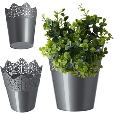 Bloempot met Kantmotief - Plantenbak Sierpot - Planten Verzorgen - Decoratieve Rand - Diameter 12 cm - Zilver
