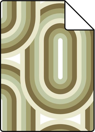 Proefstaal ESTAhome behang retro ornamenten olijfgroen - 26.5 x 21 cm - 130984-S