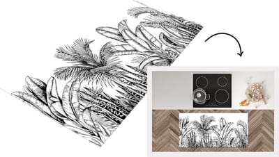 Keukenloper - Loper keuken - Bladeren - Illustratie - Zwart - Wit - 120x60 cm - Keukenloper vinyl