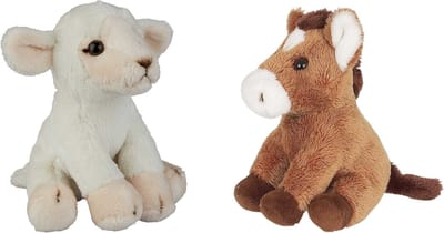 Ravensden - Boerderij dieren pluche knuffels - 2x stuks - Schaap en Paard - 15 cm