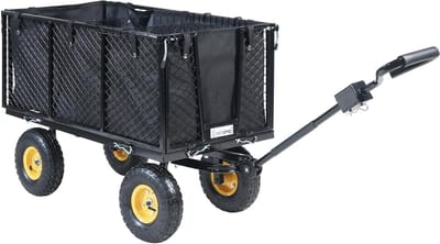 Bolderkar Transportkar - Tuinkar Strandkar - Zware Ladingen Vervoeren - Afneembaar Dekzeil - Max 550 kg - Zwart Geel