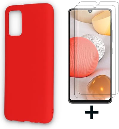 HB Hoesje Geschikt voor Samsung Galaxy A02S - Rood + 2X Glazen Screenprotector - Siliconen Back Cover
