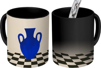 Magische Mok - Foto op Warmte Mokken - Koffiemok - Vaas - Blauw - Geblokt - Modern - Magic Mok - Beker - 350 ML - Theemok