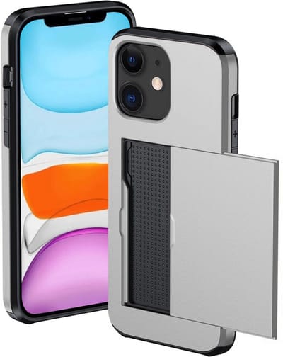 Hoesje Geschikt voor iPhone 11 Hoesje Met Pasjeshouder Hard Case Met Kaarthouder - Hoes Geschikt voor iPhone 11 Hoesje Pashouder Case - Grijs