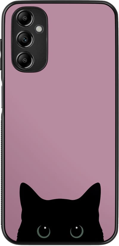 Hoesje geschikt voor Samsung Galaxy A14 5G - Zwarte kat - TPU Hard Case Backcover - Roze - Mooie Telefoonhoesjes