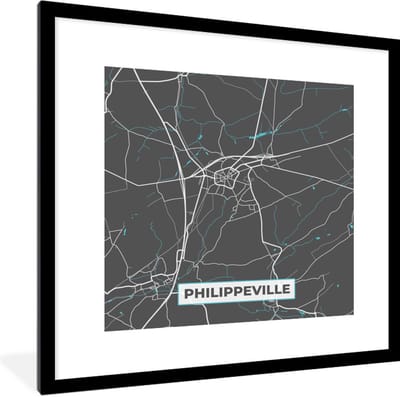 Fotolijst incl. Poster - Kaart – Plattegrond – Stadskaart – Philippeville – België - Grijs - 40x40 cm - Posterlijst