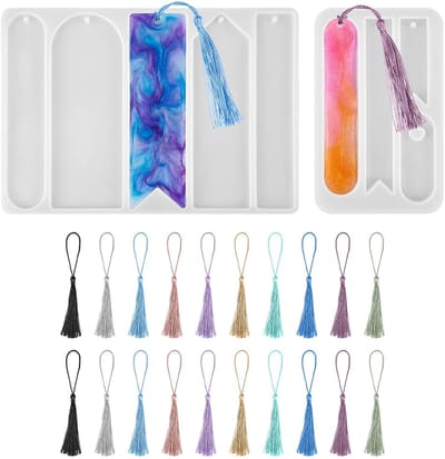 Dailygoods - 2 stuks kunsthars bladwijzers, epoxyharsvormen, bladwijzer, siliconen vorm met 20 kwasten, boekenlegger epoxyhars vorm bladwijzervorm voor doe-het-zelf handwerk, knutselen, gepersonaliseerde