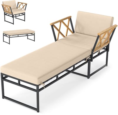 KOMFOTTEU Tuinligstoel met kussen, 2-in-1 buitenligbed, 1 fauteuil + 1 bank, totaal draagvermogen 180+360 kg, ligbed, ergonomisch ontwerp, 175 x 55 x 66 cm, voor terras, balkon