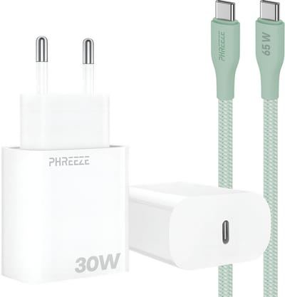 Power Delivery oplader met 30w usb C poort met usb C kabel 1m groen