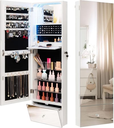 Juwelenkast met spiegel - Sieraden organizer - Make-up en sieraden - Ingebouwde LED verlichting