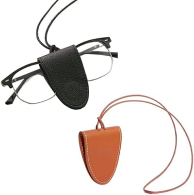 2 stuks - Brillen opbergtas - Nekband Brillen opbergdoos - Drukknoopsluiting - Geschikt voor gebruik op reis 8X6cm(Bruin+Zwart)