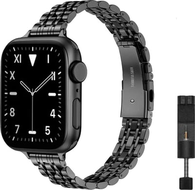 MY PROTECT - Luxe Metalen Slim Inspired Bandje - Geschikt Voor Apple Watch Bandje - Series 1/2/3/4/5/6/7/8/9/10/SE/Ultra - 44mm - 45mm - 46mm - 49mm - Zwart