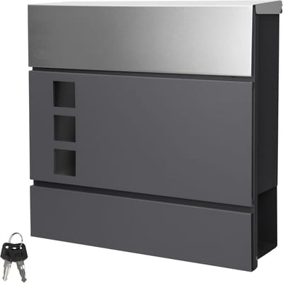 Wandmailbox Krantenvak - Brievenbus Muur - Post Ontvangen - Kijkvenster 3 Ramen - 37x10.5x36.5 cm - Antraciet Zilver