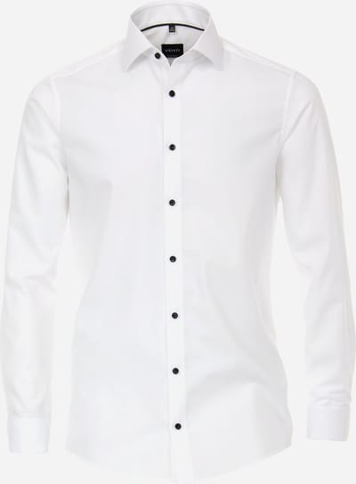 VENTI modern fit overhemd - popeline - wit met dubbele manchet - Strijkvrij - Boordmaat: 36