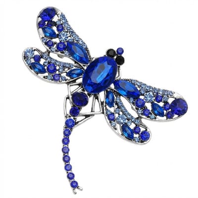 Blauw zilverkleurig libelle broche dames – decoratieve broche speld met facet geslepen stenen – broche met insect ontwerp – geschikt als corsage speld of kleding accessoire